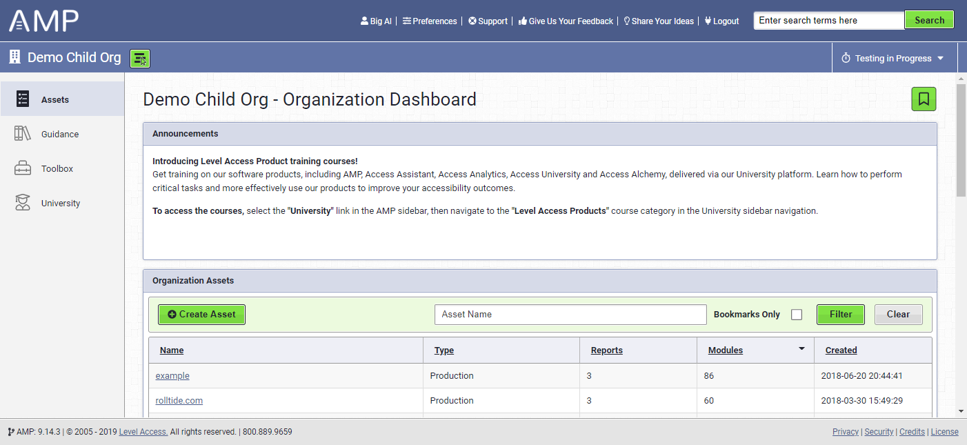 Create Asset Dashboard