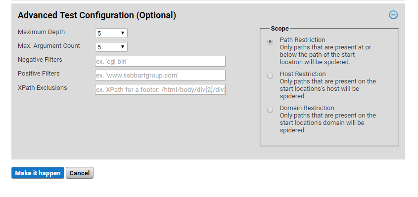 Optional advanced test configuaration