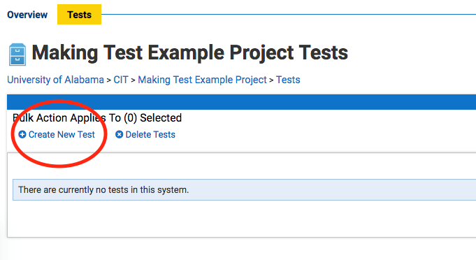 "Create new test" option