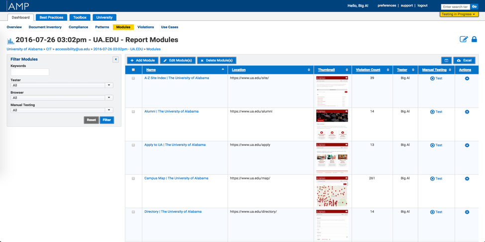 Submenus on the report dashboard