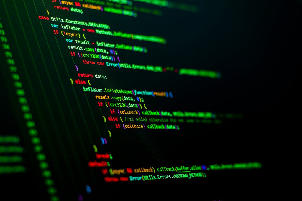 Frontend Code background. Javascript language coding is on the screen.
